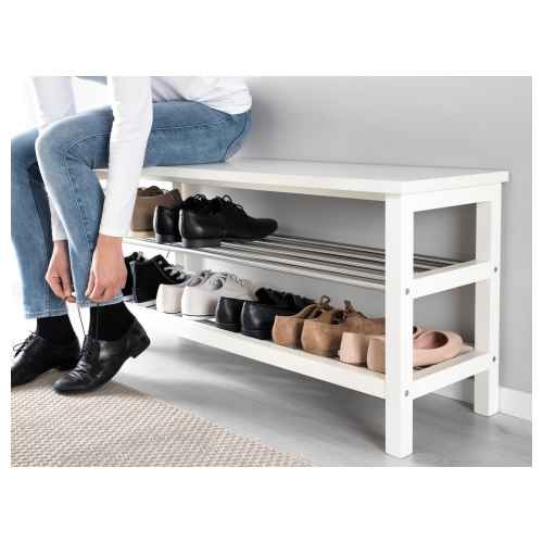 IKEA TJUSIG Bench with Shoe Storage 108x34x50cm, White