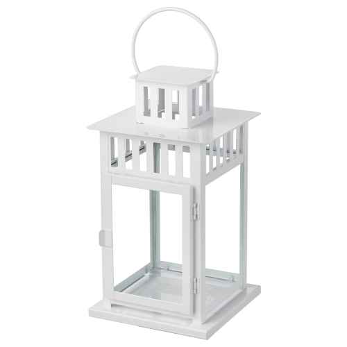 IKEA BORRBY Lantern For Block Candle, In And Outdoor White, 28 cm