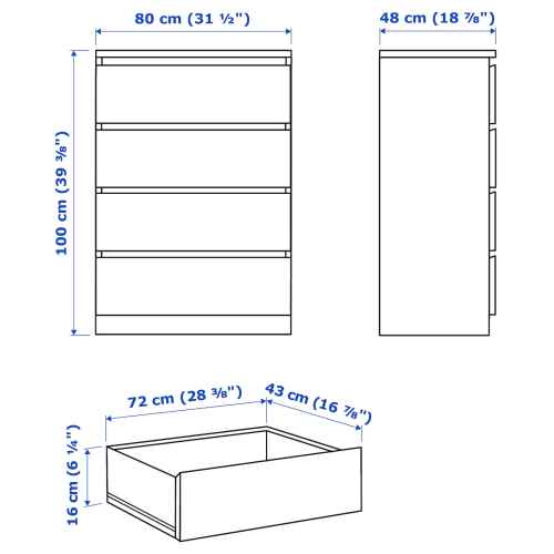 IKEA MALM Chest of 4 Drawers 80x100cm White