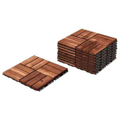 IKEA RUNNEN Floor decking 0.81m2 Outdoor, Brown stained brown 9 pack