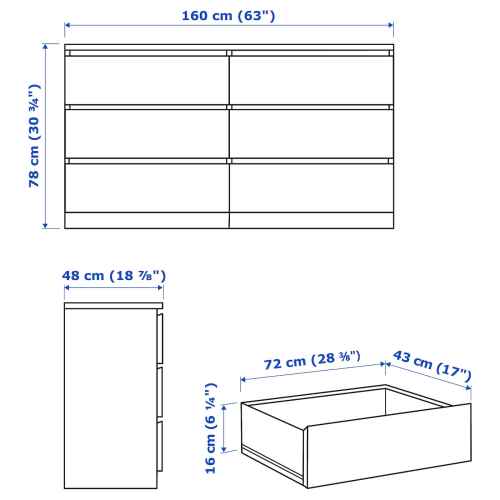 IKEA MALM Chest of 6 Drawers 160x78cm, White