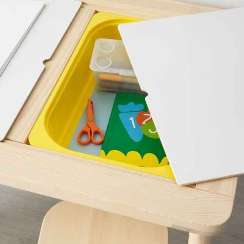 IKEA FLISAT Children's table 83x58cm + 2 TROFAST 42x30x10cm Green and Yellow