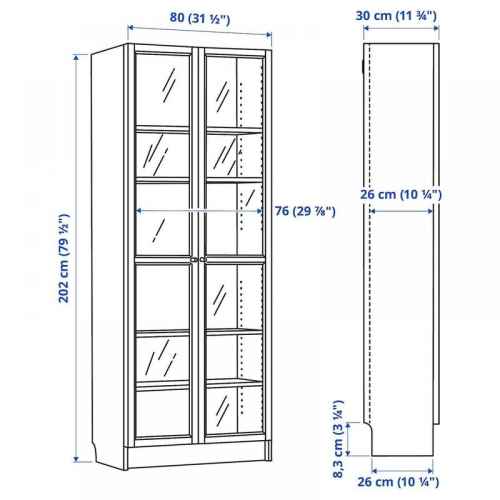 IKEA BILLY/OXBERG Bookcase With Glass Door, 80x30x202cm, White