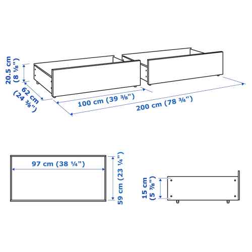 IKEA MALM Bed storage box, for high bed Frame 200cm/ 2 pack, White