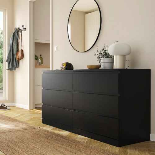 IKEA MALM Chest of 6 Drawers 160x78cm, Black-brown