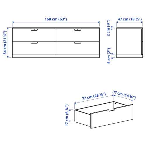 IKEA NORDLI Chest of 4 Drawers 160x54cm, White