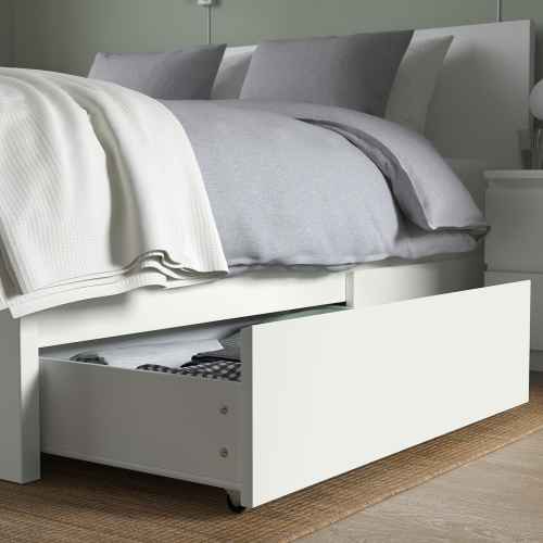 IKEA MALM Bed Frame, High, w 2 Storage Boxes 150x200cm, White