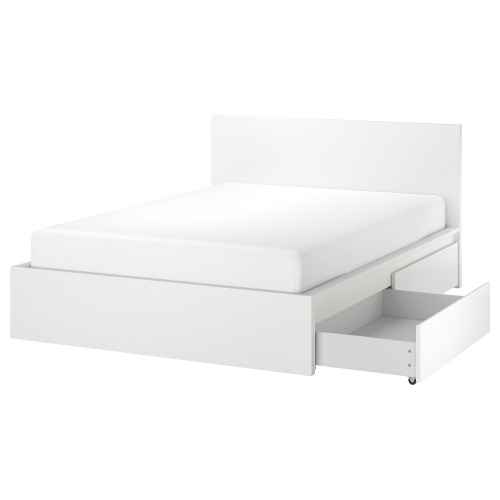 IKEA MALM Bed Frame, High, w 4 Storage Boxes 150x200cm, White