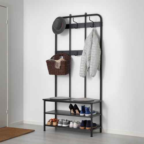 IKEA PINNIG Coat Rack with Shoe Storage Bench 193x37x90cm, Black