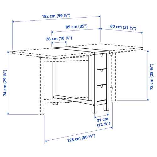 IKEA NORDEN Gateleg table, 26/89/152x80 cm Birch