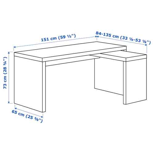 IKEA MALM Desk with pull-out panel 151x65cm White