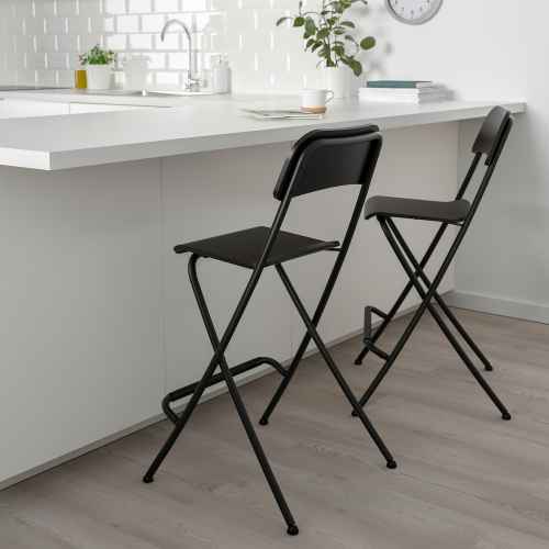 IKEA FRANKLIN Bar stool with backrest, Foldable 63cm Black