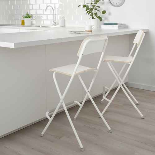 IKEA FRANKLIN Bar stool with backrest, Foldable  63cm White