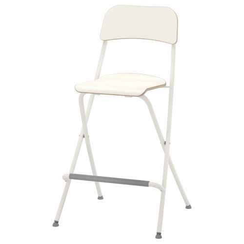 IKEA FRANKLIN Bar stool with backrest, Foldable 63cm White