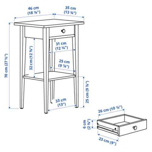 IKEA HEMNES Bedside Table 46x35cm, Black-brown