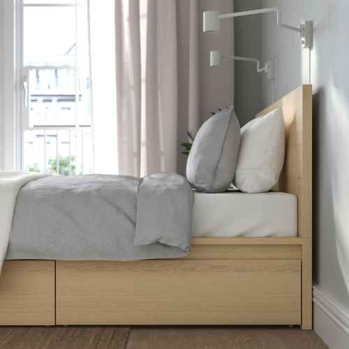 IKEA MALM Super King Bed With 4 Storage Boxes, High, White Stained Oak Veneer & Luroy