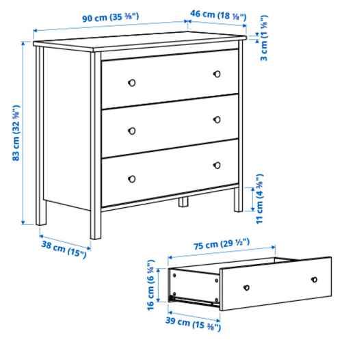 IKEA KOPPANG Chest of 3 drawers, 90x82cm White