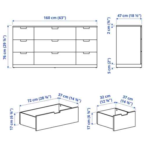 IKEA NORDLI Chest of 9 drawers 160x76cm White