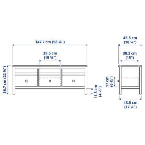 IKEA HEMNES TV Bench 148x47x57cm, White Stain, Light Brown