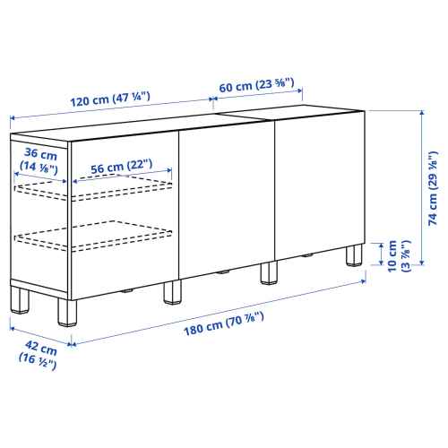 (Besta Part)IKEA BESTA Storage combination with doors 180x40x74CM White Stained Oak Effect, Lappviken White