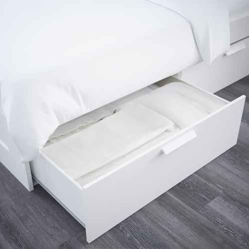 IKEA BRIMNES Small Queen Bed Frame with Storage and Headboard, White & Lonset