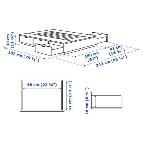 IKEA NORDLI Bed Frame with Storage 160x200cm, White