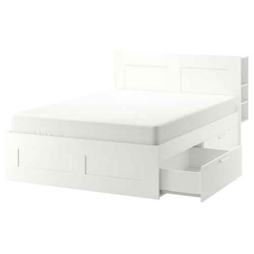 IKEA BRIMNES Bed frame w storage & headboard 180x200CM Super King, White, Lonset