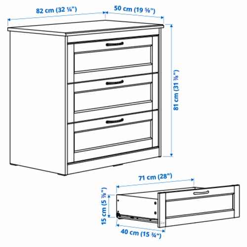 IKEA SONGESAND Chest of 3 drawers 82x81cm White