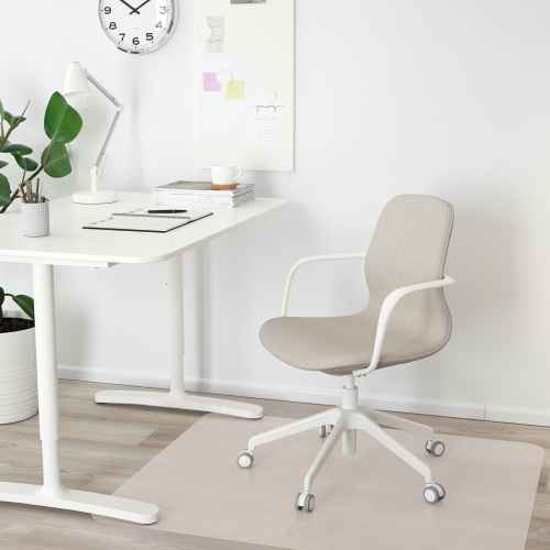 IKEA LANGFJALL Office Chair 5 Legs With Armrests, Gunnared Beige, White