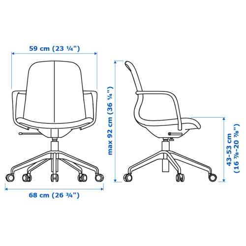 IKEA LANGFJALL Office Chair 5 Legs With Armrests, Gunnared Beige, White