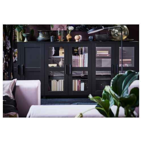 IKEA BRIMNES Cabinet with Doors, Glass 79x95CM Black