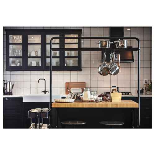 IKEA VADHOLMA Kitchen Island with Rack 126x79x193cm, Black, Oak