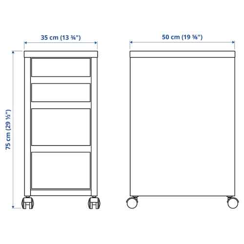 IKEA MICKE Drawer Unit on Castors 35x75cm White