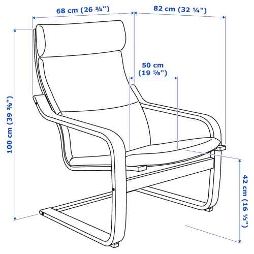 IKEA POANG Armchair 68x83x100cm, Birch Veneer, Hillared Dark Blue