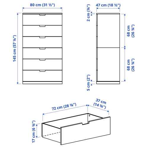IKEA NORDLI Chest of 6 drawers 80x145cm White