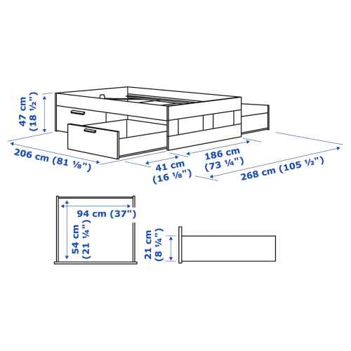 IKEA BRIMNES Bed Frame with Storage 180x200cm White, Luroy