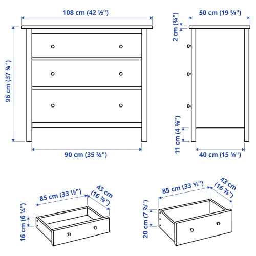 IKEA HEMNES Chest of 3 Drawers 108x96CM Black-Brown