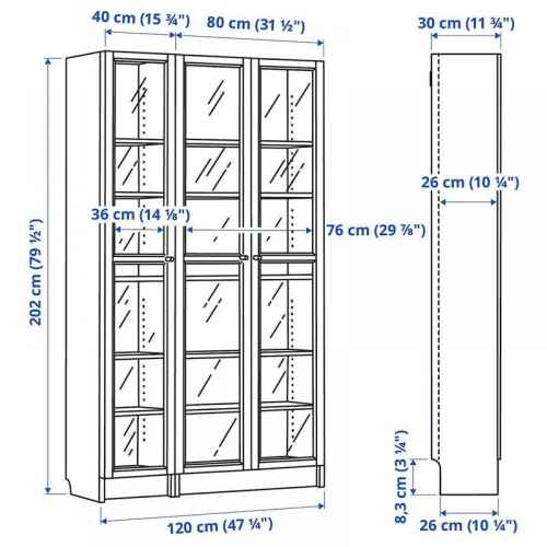 IKEA BILLY/OXBERG Bookcase with Glass-doors 120x30x202cm, White