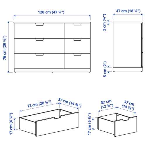 IKEA NORDLI Chest of 6 Drawers 120x76cm, White