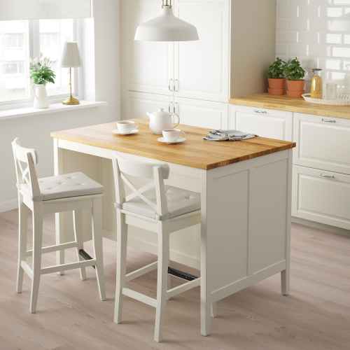 IKEA TORNVIKEN Kitchen Island 126x77cm, Off-white, Oak