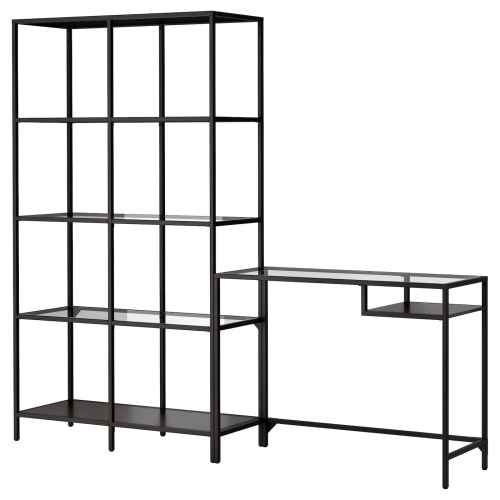 IKEA VITTSJO Shelving unit with laptop table 200x36x175cm Black-brown, Glass