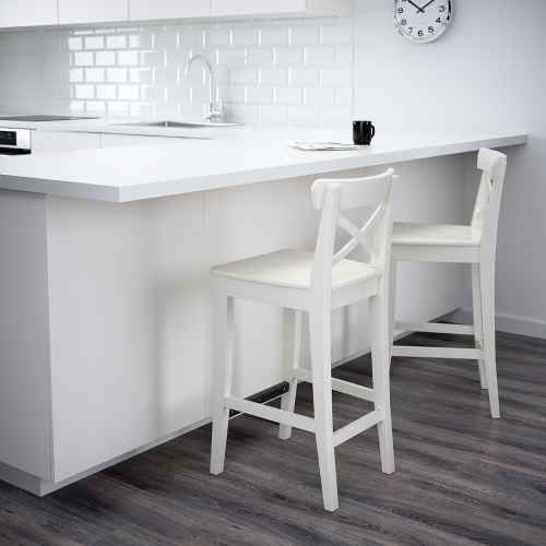 IKEA INGOLF Bar Stool with Backrest 63cm, White