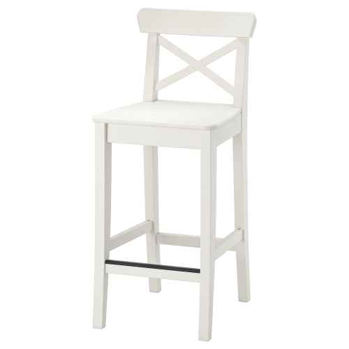 IKEA INGOLF Bar Stool with Backrest 63cm, White