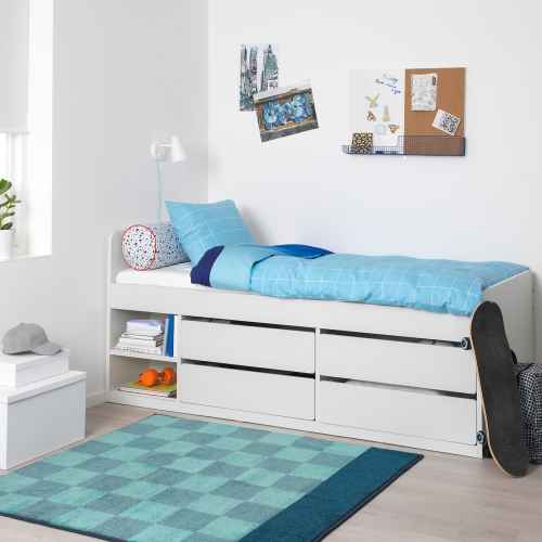 IKEA SLAKT Bedframe with Storage + Slatted Bedbase 90x200cm, White