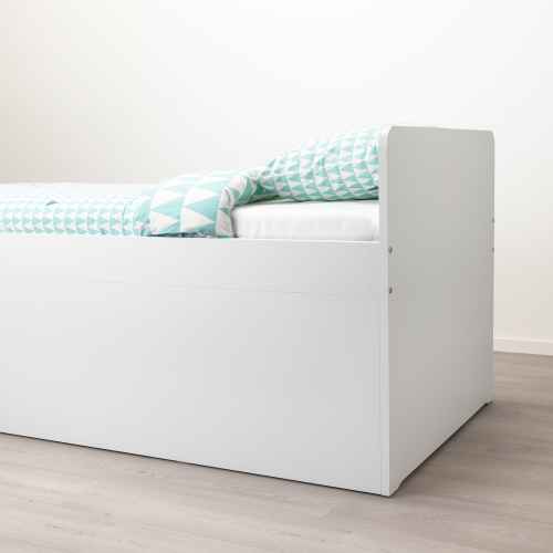 IKEA SLAKT Bedframe with Storage + Slatted Bedbase 90x200cm, White