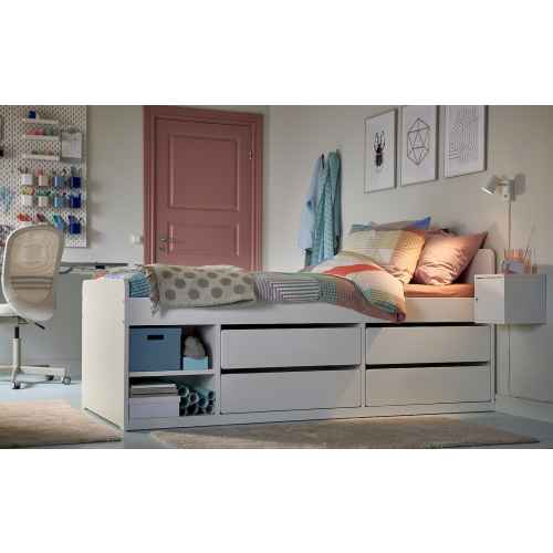 IKEA SLAKT Bedframe With Storage Slatted Bedbase, WHITE