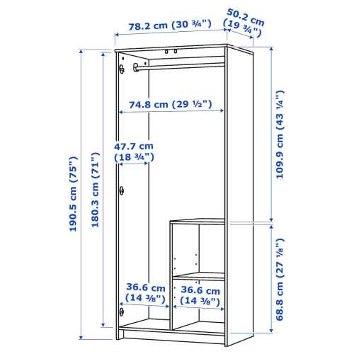 IKEA BRIMNES Wardrobe with 2 doors 78x190CM WHITE