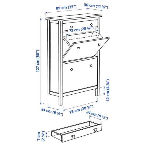 IKEA HEMNES Shoe Cabinet with 2 Compartments 89x30x127cm, White