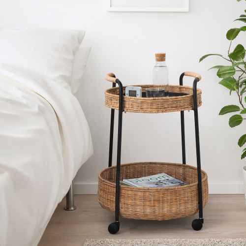 IKEA LUBBAN Trolley Table With Storage RATTAN ANTHRACITE