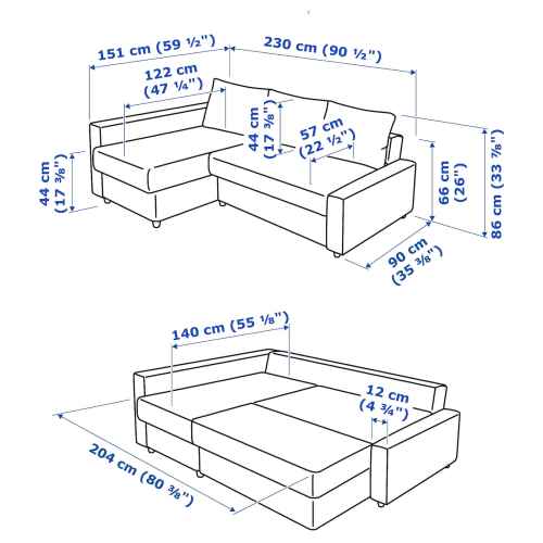 IKEA FRIHETEN Corner Sofa-Bed With Storage SKIFTEBO BLUE